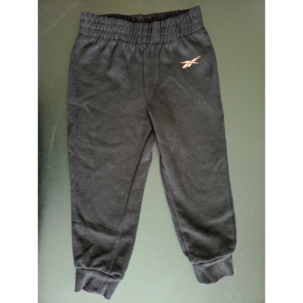 Reebok Boys Black Jogger Sweatpants Size 4 Orange Logo Fleece Lined Active